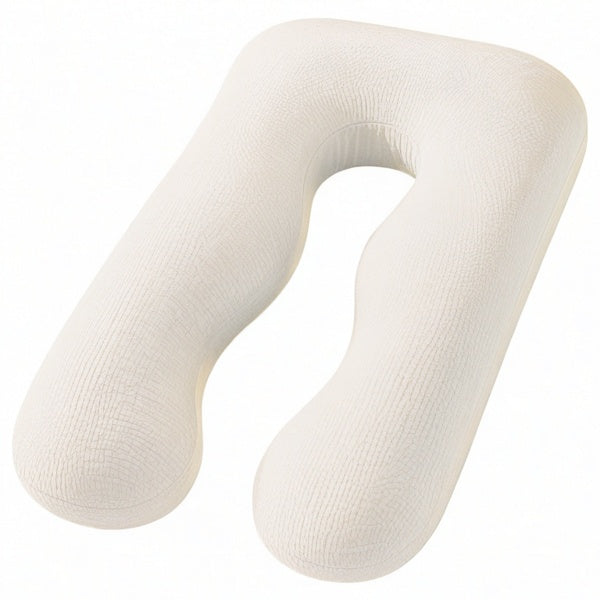 Cojín corporal en U 130 cm de tejido crema para descanso y apoyo