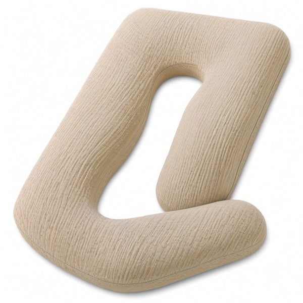 Almohada corporal en U 140 cm de tejido beige para descanso y apoyo