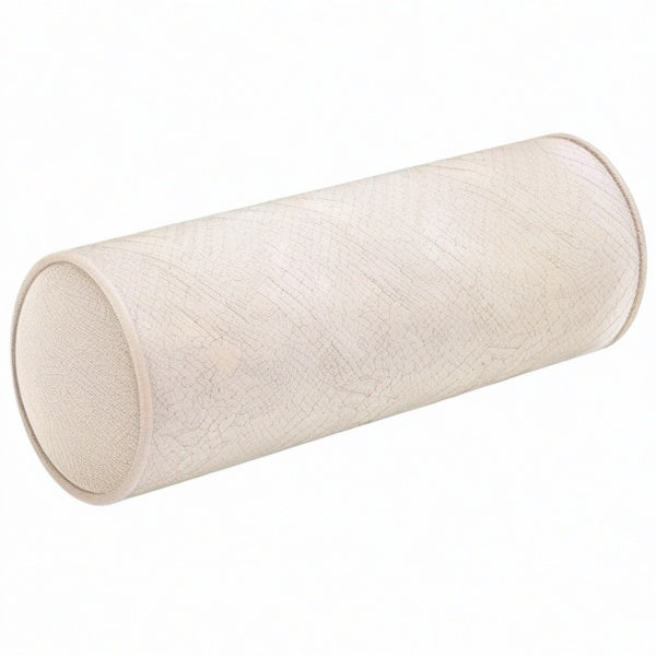 Cojín cilíndrico 15 x 45 cm de tejido beige con relieve geométrico decorativo