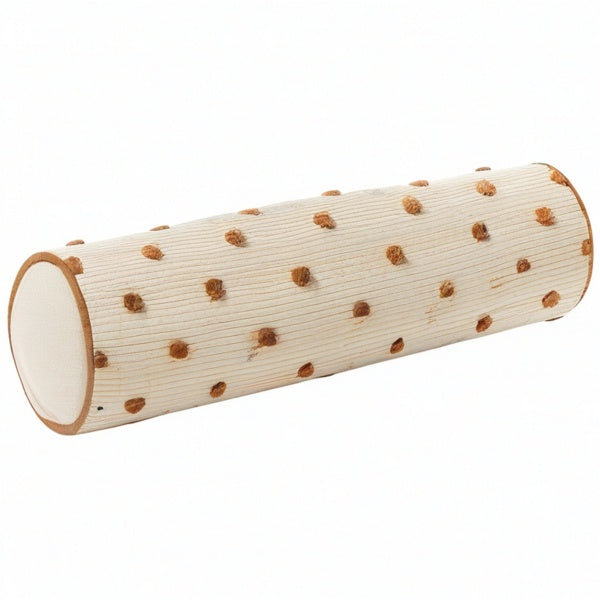 Cojín cilíndrico 15 x 40 cm de pana beige y marrón con relieve decorativo