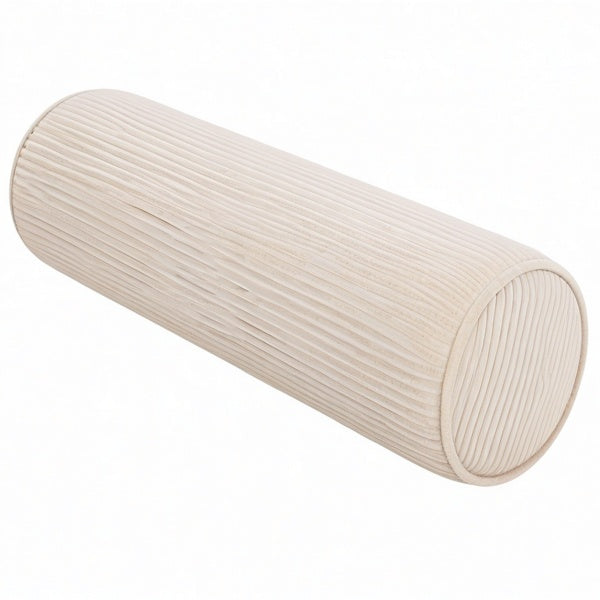Cojín cilíndrico 20 x 60 cm de tejido acanalado beige para apoyo decorativo