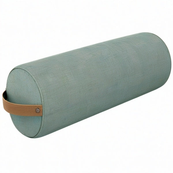 Cojín cilíndrico 20 x 50 cm de tela verde con asa decorativa para apoyo lumbar