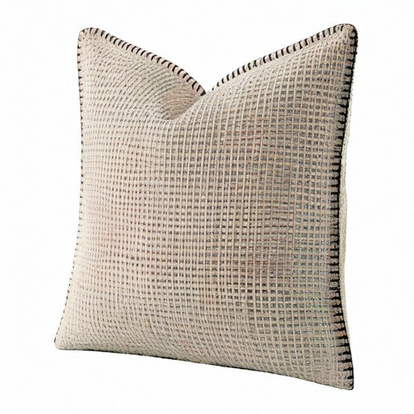 Cojín cuadrado 45 cm de tejido beige y negro decorativo