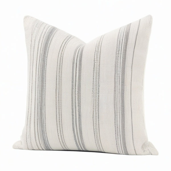 Cojín cuadrado 50 cm beige y gris de tejido rayado decorativo