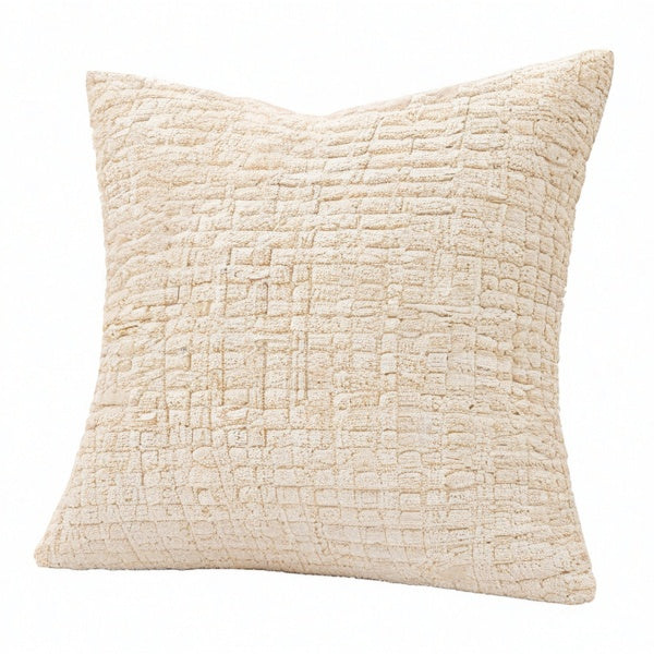 Cojín decorativo 45 x 45 cm de algodón beige con textura tejida