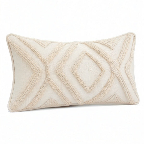 Cojín decorativo 50 x 30 cm de algodón crema con relieve geométrico