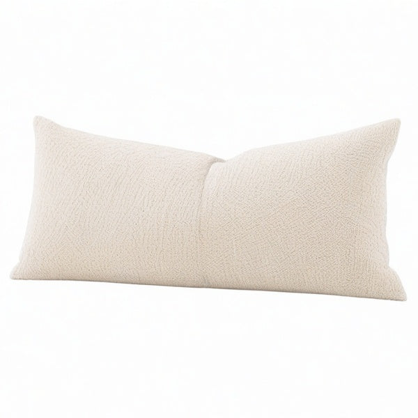 Cojín lumbar 50 x 30 cm beige de tejido bouclé decorativo