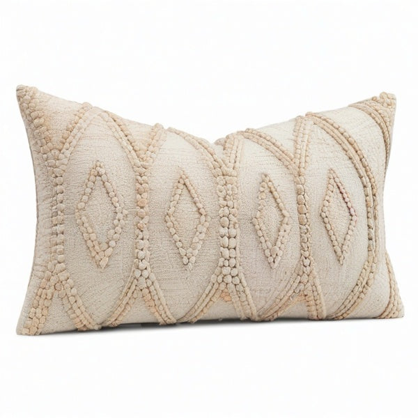 Cojín decorativo 50 x 30 cm de algodón beige con relieve geométrico