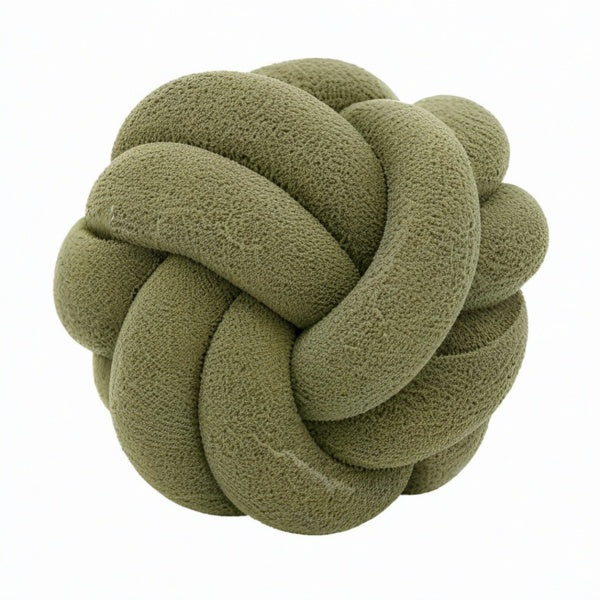 Cojín decorativo anudado de 30 cm en tejido bouclé verde oliva - suave para sofá y cama