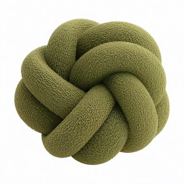 Cojín de nudo 30 cm de poliéster verde oliva decorativo de tacto suave