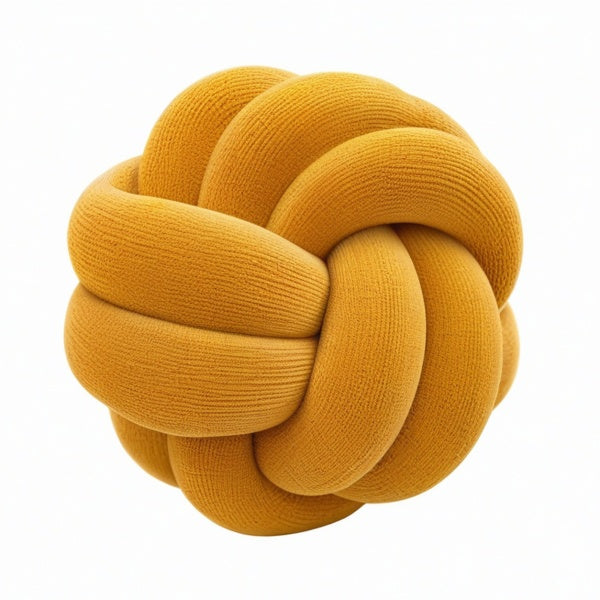 Cojín decorativo redondo 30 cm de tejido texturizado amarillo estilo nudo