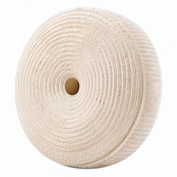 Cojín redondo 50 cm de tejido textil beige con textura trenzada para asiento y decoración
