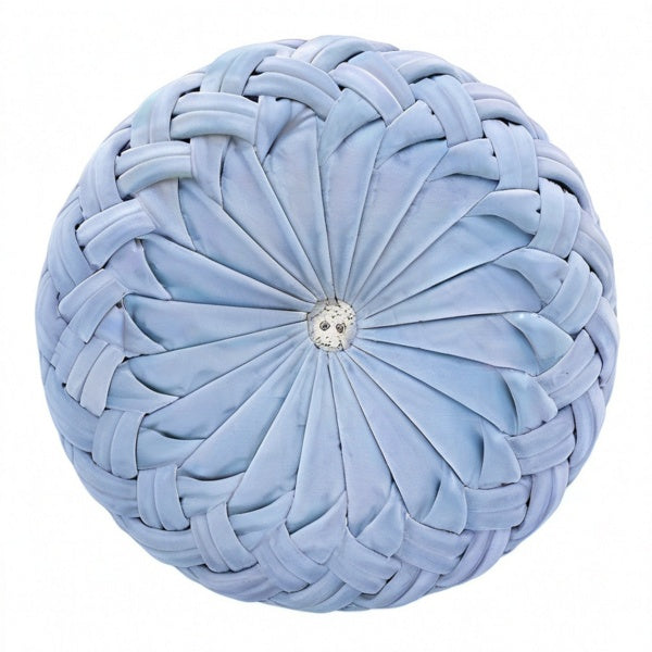 Cojín decorativo redondo 40 cm de tejido aterciopelado azul claro para sofá estilo trenzado