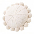 Cojín decorativo redondo 40 cm de algodón color crema con pompones estilo bohemio
